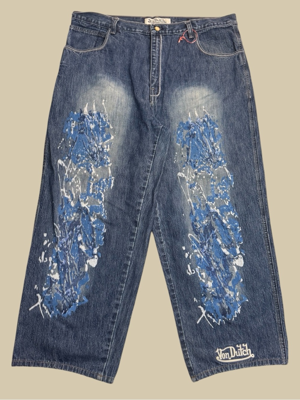 Vintage Y2K Von Dutch Embroidered Baggy Painted Jeans